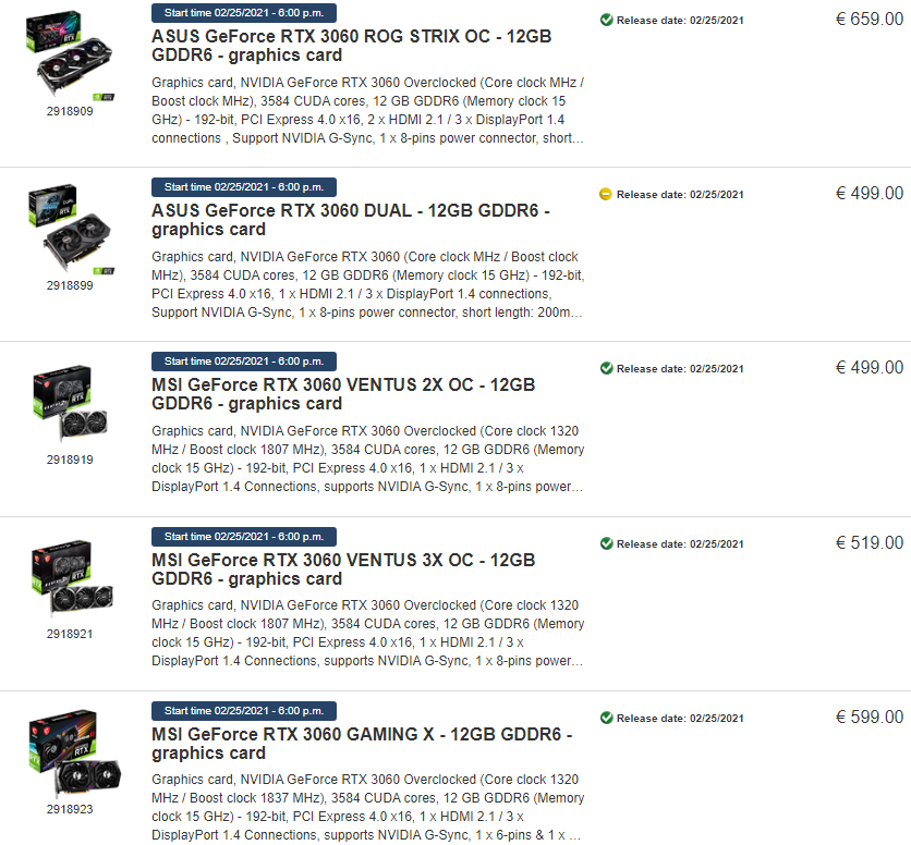 Цены на видеокарту GeForce RTX 3060 в Европе завышены ещё до старта продаж