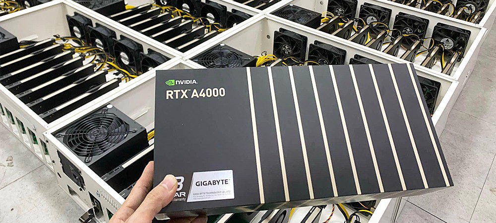 Сотни видеокарт Quadro RTX A4000 для рабочих станций продаются в составе установок для майнинга криптовалют